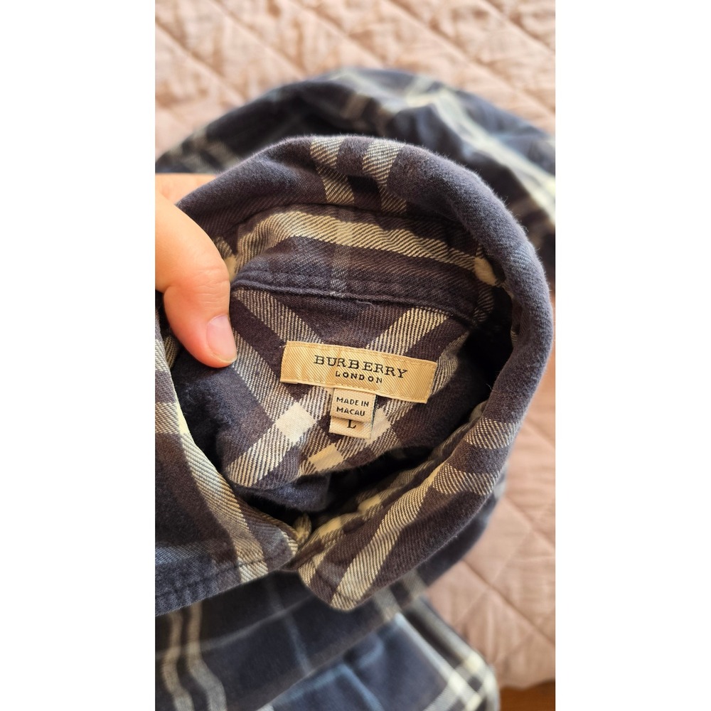 Burberry Cotton Plaid Blue Preppy Old Money Quiet Luxury Western Shirt sz L - Picture 5 of 7